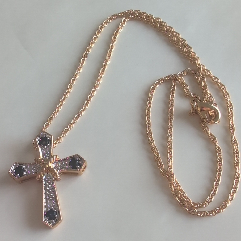 Elegant Gold and Black Cross Pendant Necklace